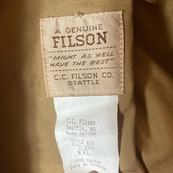 Vintage Filson tin cloth field mens XXL tan button up jacket - Picture 3 of 4